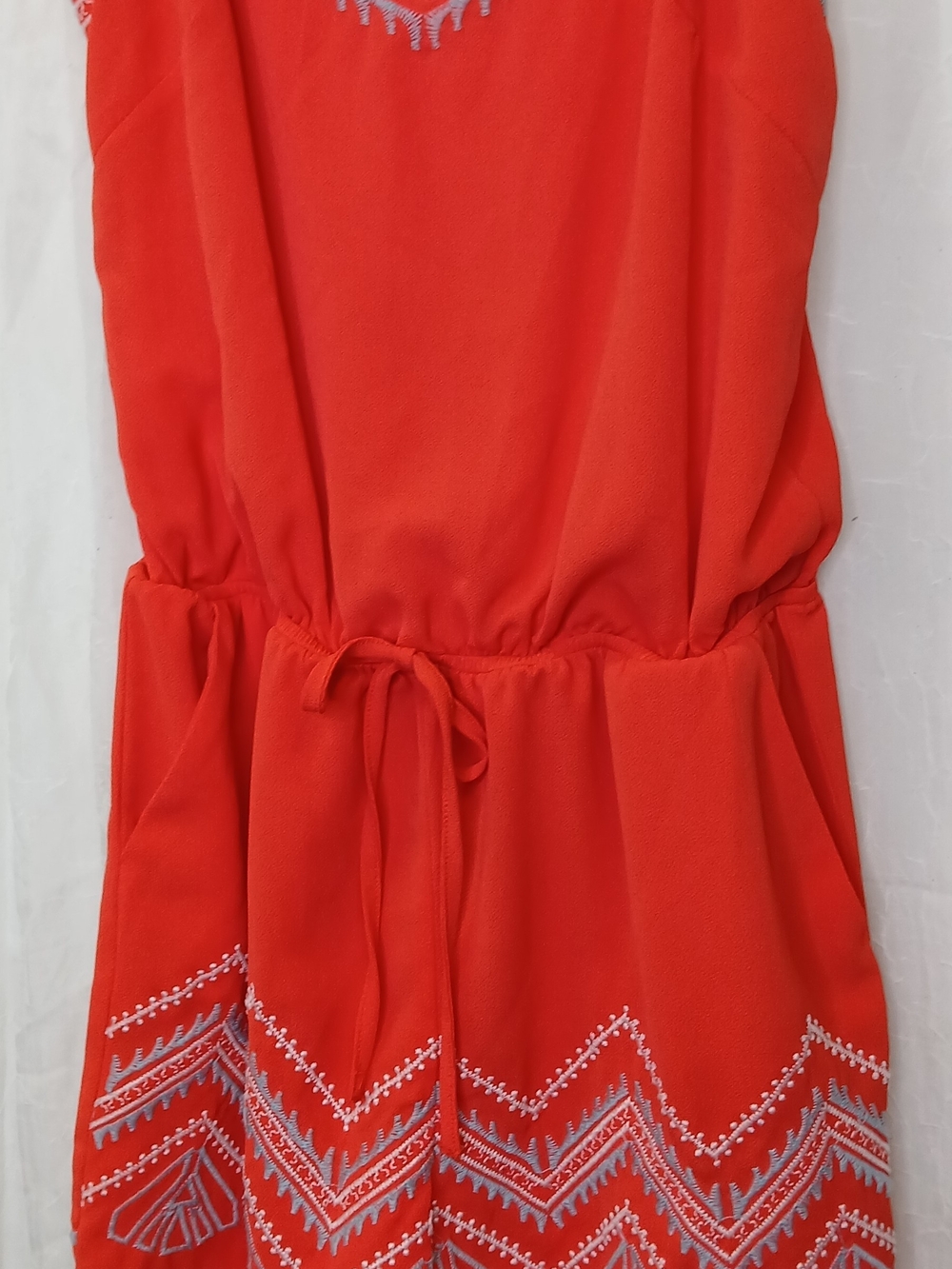 Womans Bright Orange Embroidered Waist-Tie Dress